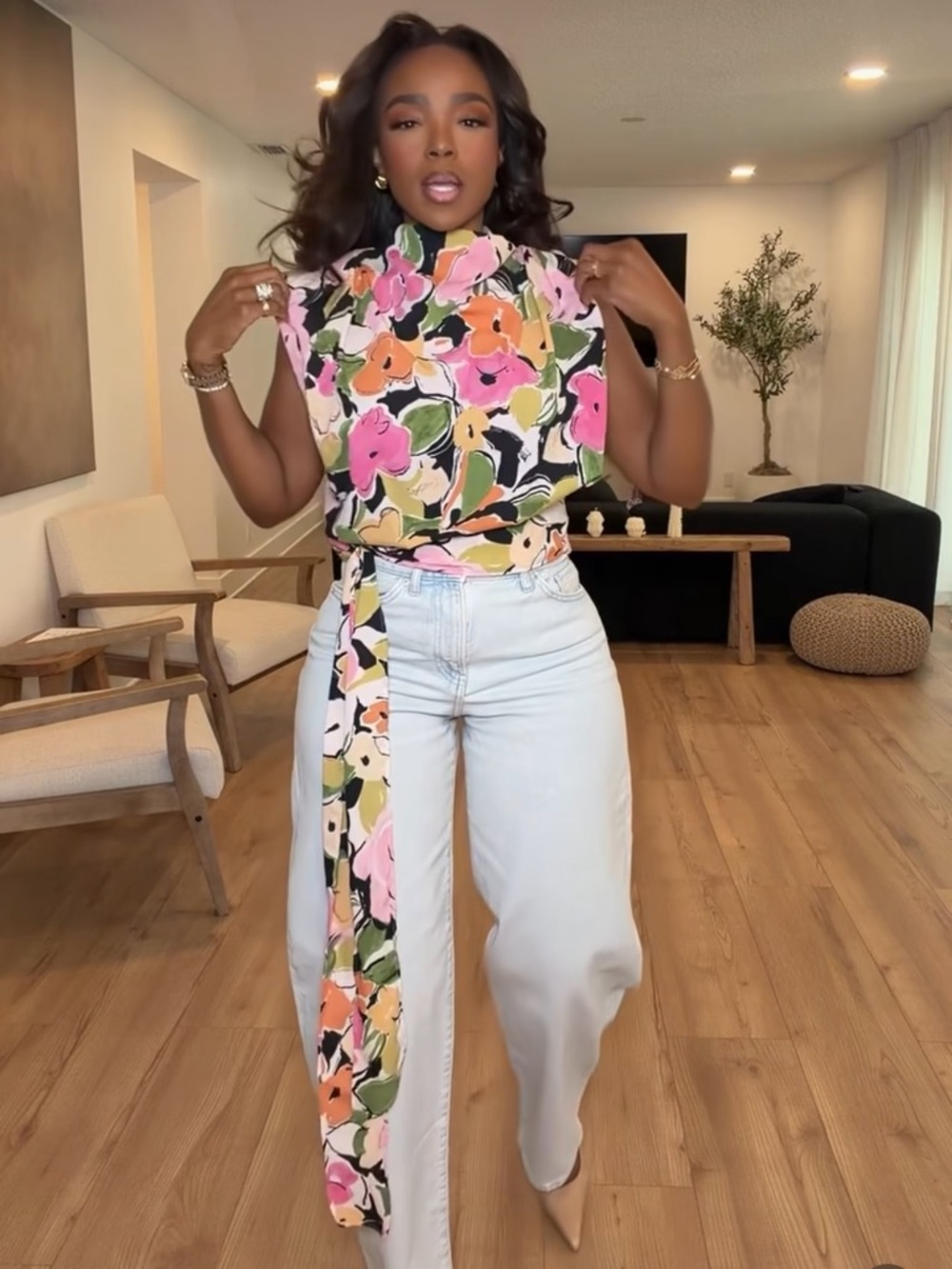 ZARA NWT Floral Print Top w Belt